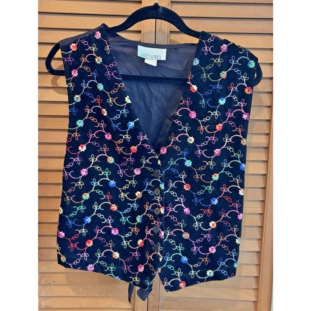 Vintage 90s Velvet Button Up Casey & Max Vest With Flower Fairy Grunge Cottage